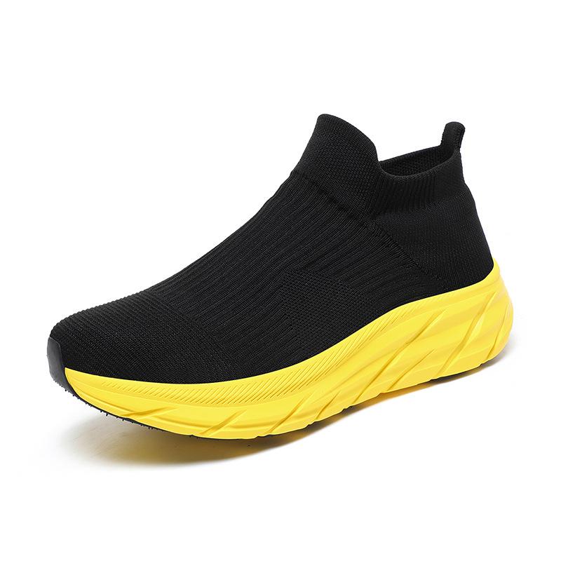 Men's Summer Thick-Soled Breathable Mesh Casual Running Shoes with Flying Woven Socks Design