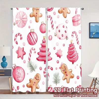 2pcs,Curtains Christmas Tree Candy Gingerbread Cookie (2) Popular Curtains&Drapes Versatile 100% Polyester Curtains Holiday Use