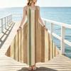 Sleeveless Bohemian Maxi Dress,Simple Striped Lightweight Loose Fit Full Skirt Flattering for Beach Vacation,Casual Travel & Daily Wear