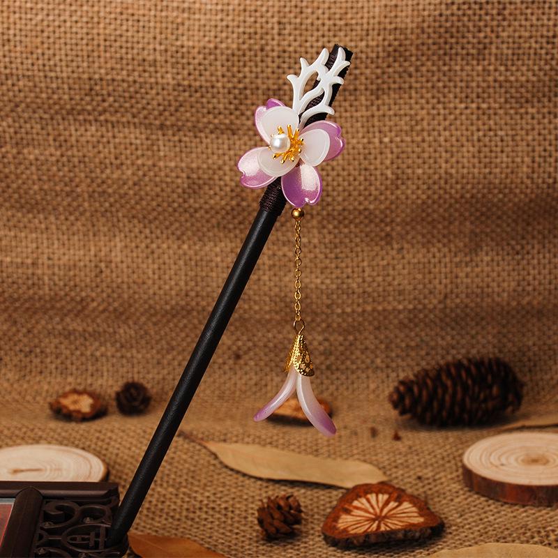 Ancient Style Ebony Imitation Wooden Tassel Hairpin - Hanfu Accessory for Women