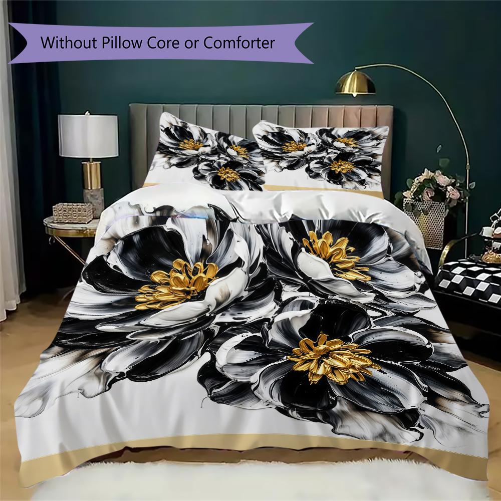 Retro Ink Floral Pattern Bedding uilt Set uilt Cover Pillowcase Home Decoration Birthday Gift (1 * duvet cover + 2 * pillowcase without core)