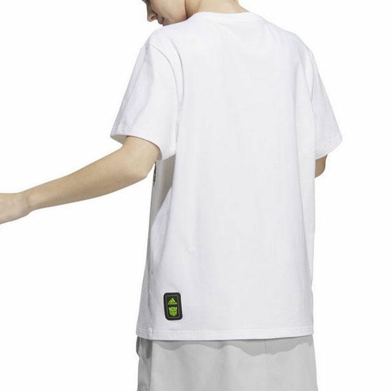 Adidas Cartoon Robot Print Crew Neck Short Sleeve T-Shirt Women Tops White IU4753