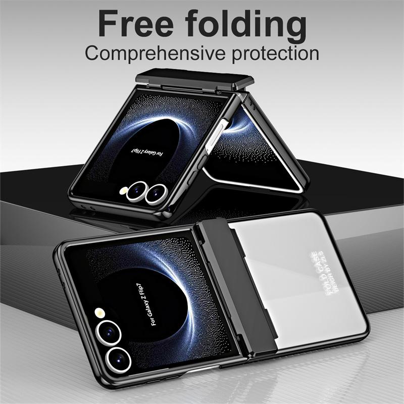 For Samsung Galaxy Z Flip 7 5G Phone Case Luxury Electroplating Matte Folding Hinge Screen Protector Film Shockproof Hard Cover