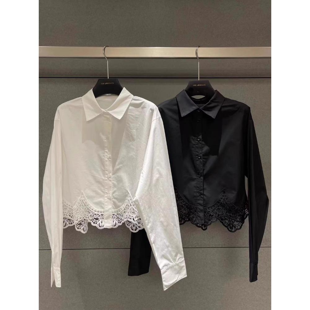 Hollow-out Crochet Solid Color Long-sleeve Blouse for Women with High-end and Elegant Suitable for Both Outerwear and Layering