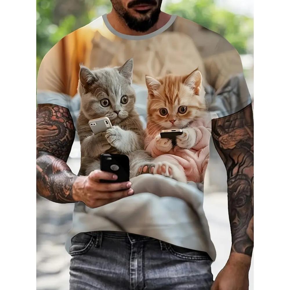 Grumbling Cat Squirrel Pattern T Shirt For Men Funny Animals 3D Printed Tees Casual Short Sleeve Round Neck Tops Street Kids T-Shirts