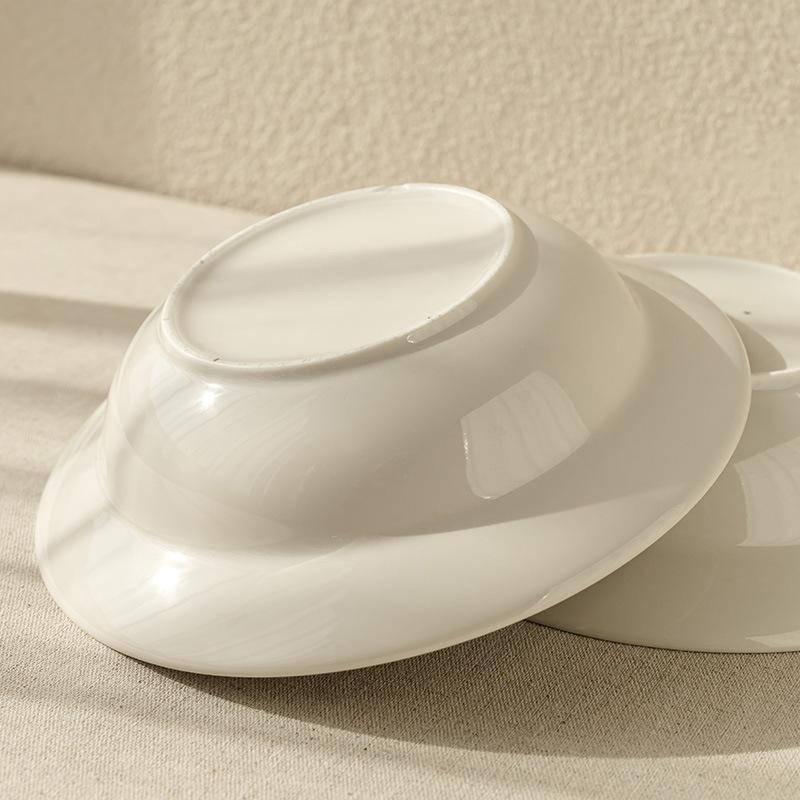 Solid Color Ceramic Straw Hat Bowl Nordic Style Restaurant Steak Pasta Bowl Round Simple Fruit Dessert Bowl Household Tableware