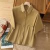 1116 New Vintage Hemp Lapel Shirt Women's Big Pocket Medium Sleeve Shirt Versatile Loose Cardigan Top