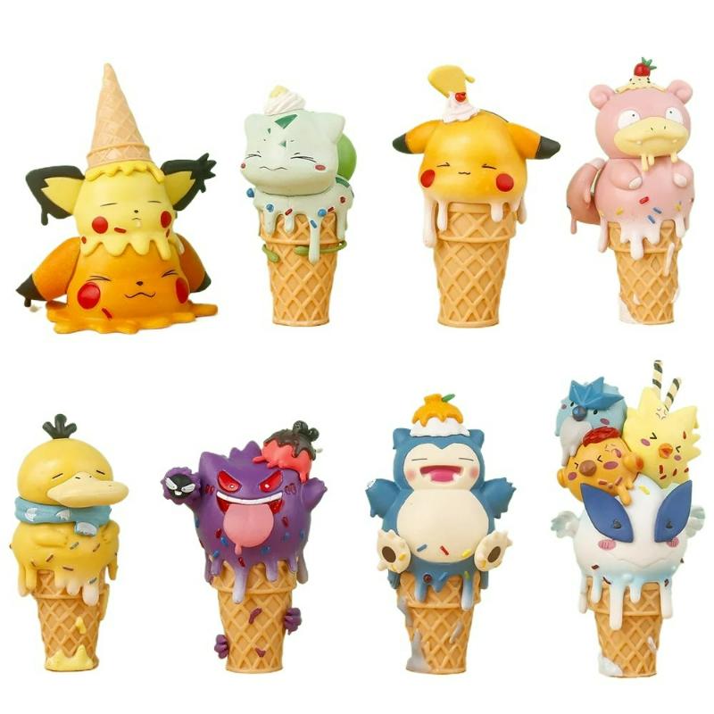 Cartoon Ice Cream Series Pikachu Snorlax Psyduck Gengar Anime Figure Toys Desktop Ornaments Collection Model