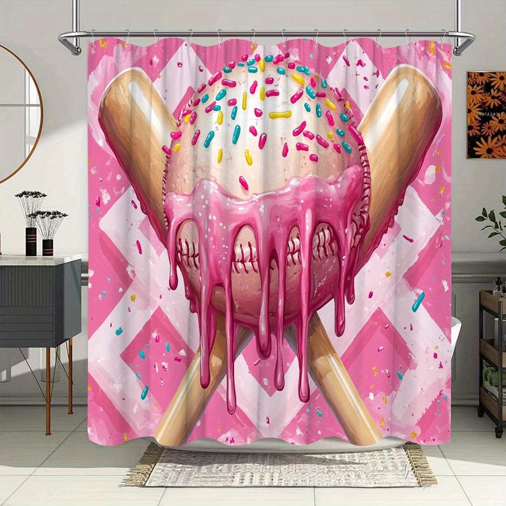 

Delicious Baseball Ice Cream With Baseball Bat Waterproof Shower Curtain, Stylish And Durable, Perfect For Home Use W60H190(CM)-1 Pcs