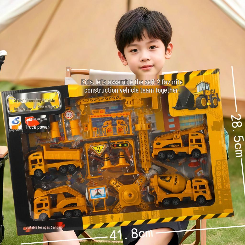 Free Shipping Pull-Back Construction & Firefighting Vehicle Toy Set for Boys - Ideal Gifts for Kindergarten Students