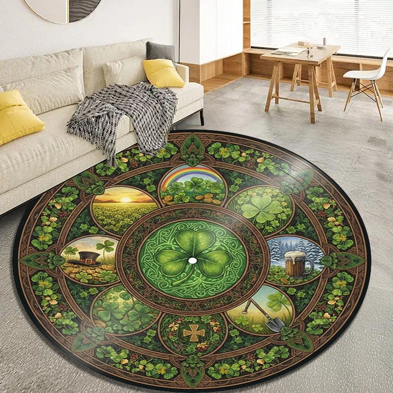 Mushroom Clover Round Area Rug,Carpet Rug for Living Room Bedroom Sofa Playroom Decor,Non-slip Floor Mat Q0027