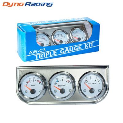 Kit indicatore triplo cromato da 2''52MM Voltmetro Indicatore temperatura acqua Manometro olio con sensore Misuratore per auto