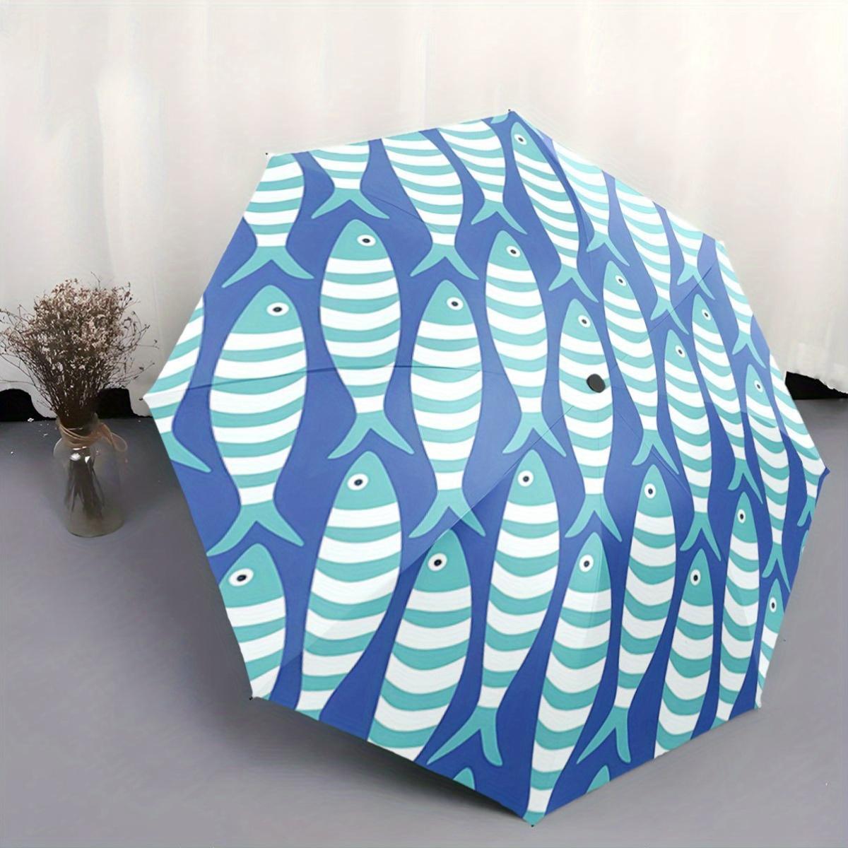 

Automatic Folding Umbrella with Striped Fish Pattern - Portable Collapsible Design, 8-Rib Durable Frame, Lightweight & Stylish Iron&8K