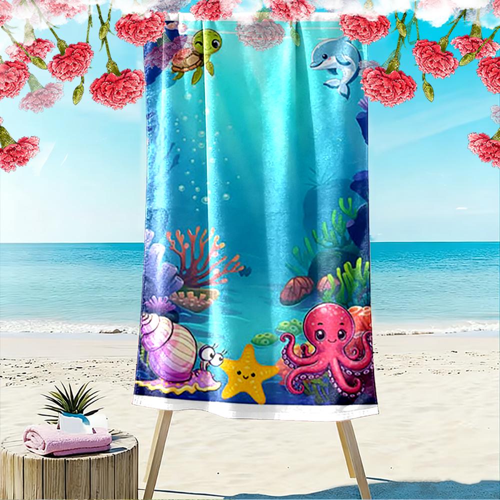 Underwater Cartoon Sea Creatures Design Beach Towel Quick-drying for Travel Outdoor Sports Jogging Beach and Swimming
