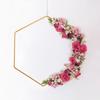 Hexagonal Metal Floral Hoop Wreath Macrame Round Metal Hoop Rings with Wooden Base Centerpiece for Wedding Table Decoration