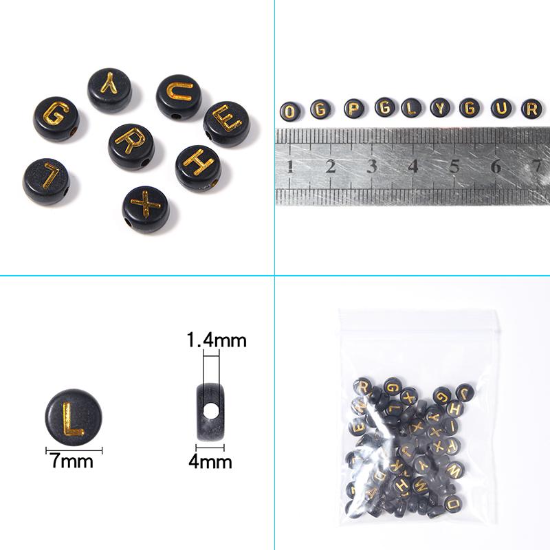100pcs Black Color Acrylic Letter Beads A-Z Round Flat Alphabet Spacer Bead for Jewelry Making DIY Bracelet Necklace Charms