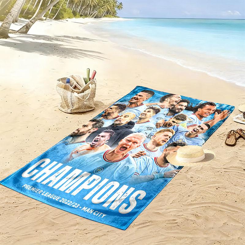 Manchester City Aufdruck Strandtuch, Großes Weiches Schnelltrocknendes Handtuch für Strand Camping Schwimmen