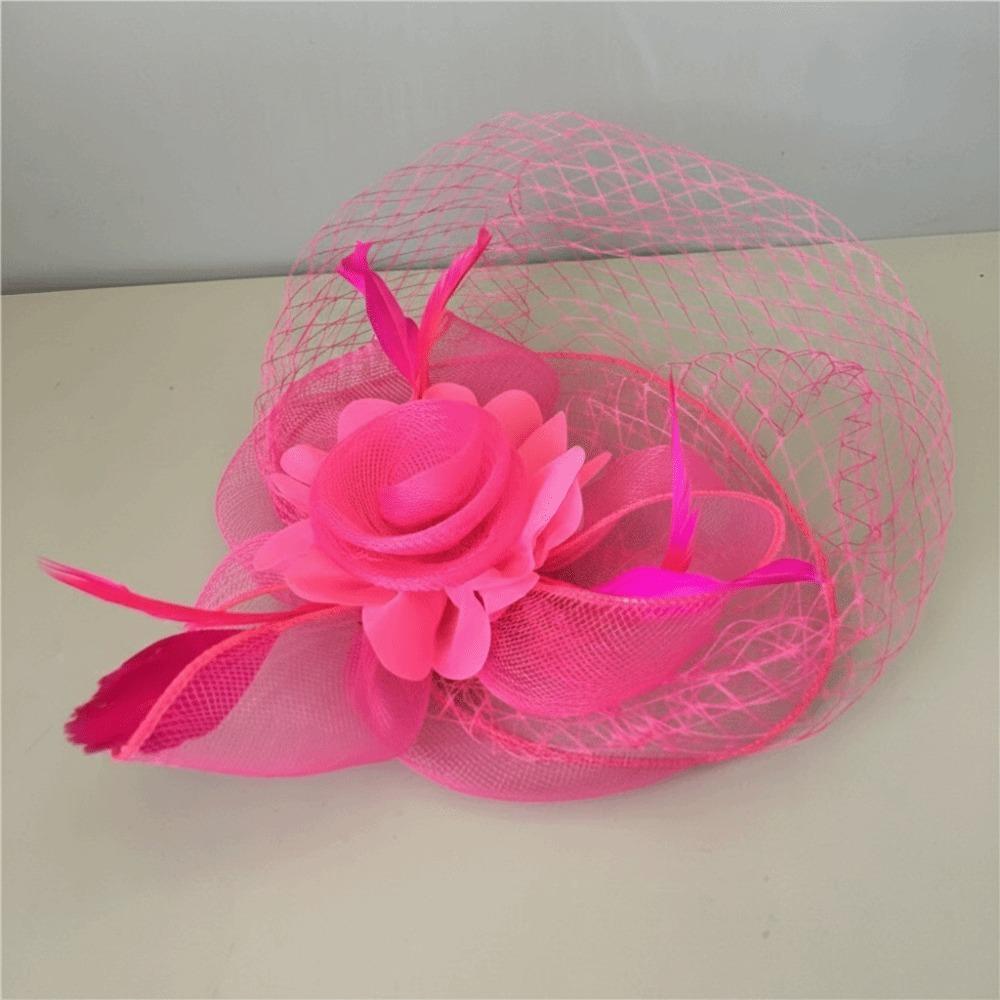 Vintage Style Fascinator Hat Exquisite Elegant Feather Mesh Veil Hat Sweet Bow Fancy Flower Hair Band Race Millinery