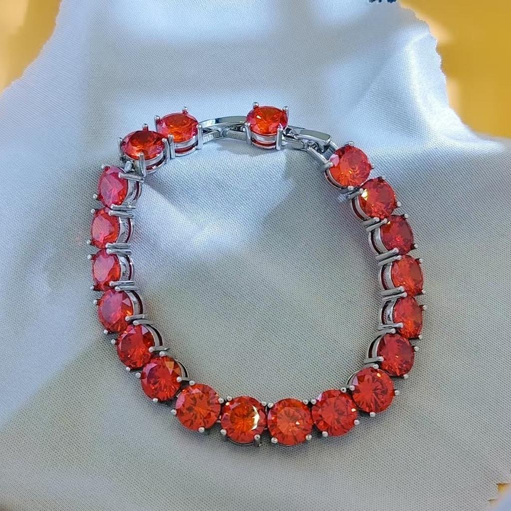 Hip Hop Round 8Mm Multicolor Zircon Bracelet Women'S, High Carbon Diamond Bracelet Hand Jewelry