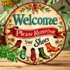 Welcome Please Remove Your Shoes Retro D Flat Iron Metal Sign X Inch Floral Wall Art for Rustic Home Decor