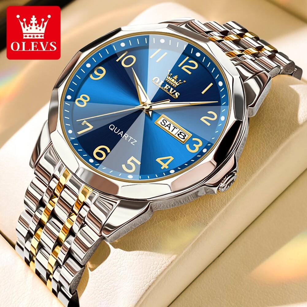OLEVS Men Watch Original Brand Waterproof Luminous Quartz Watch Rhombus Mirror Stainless Steel Watch With Box