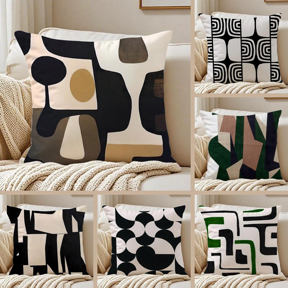 Vintage Retro Geometric Shading Background Cushion Cover Pillowcase Antidustmite Invisible Zipper Short Plush Sofa Cushion