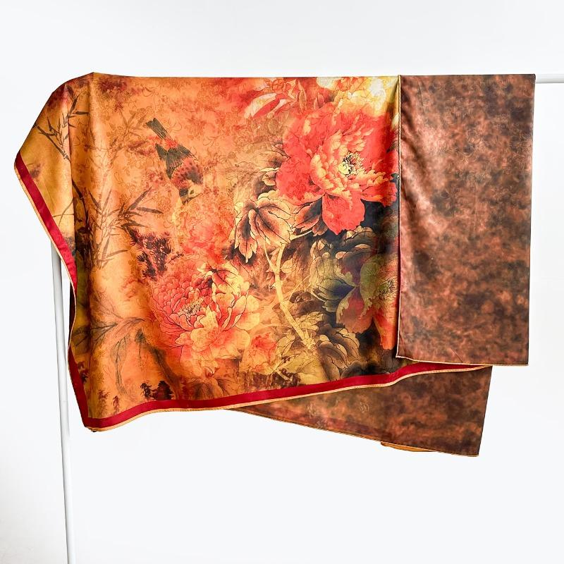 Chinese style fragrant cloud gauze square scarf silk scarf floralsprinting double-sided silk scarf shawl