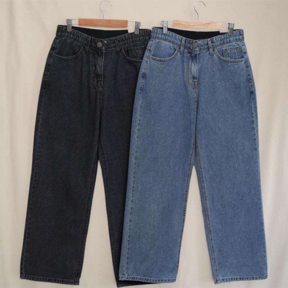 New Arrivals Open Run Women Big Size Hidden Banding Straight Fit Cotton Jeans