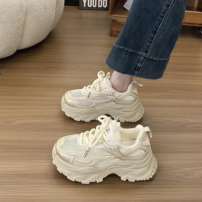 Thick-soled Silver Dad Shoes Women's Summer New Fried Street Versatile Breathable Mesh Heightening Lightweight Sports Shoes Tide