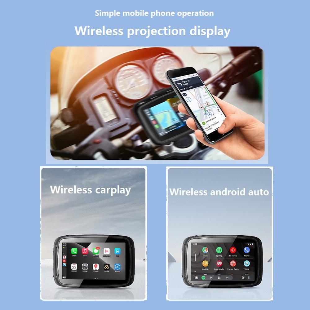 Navifly 5Inch Motorcycle Wireless Carplay Android Auto Portable Motorcycle Navigation GPS IPX7 Waterproof Display Remote Control