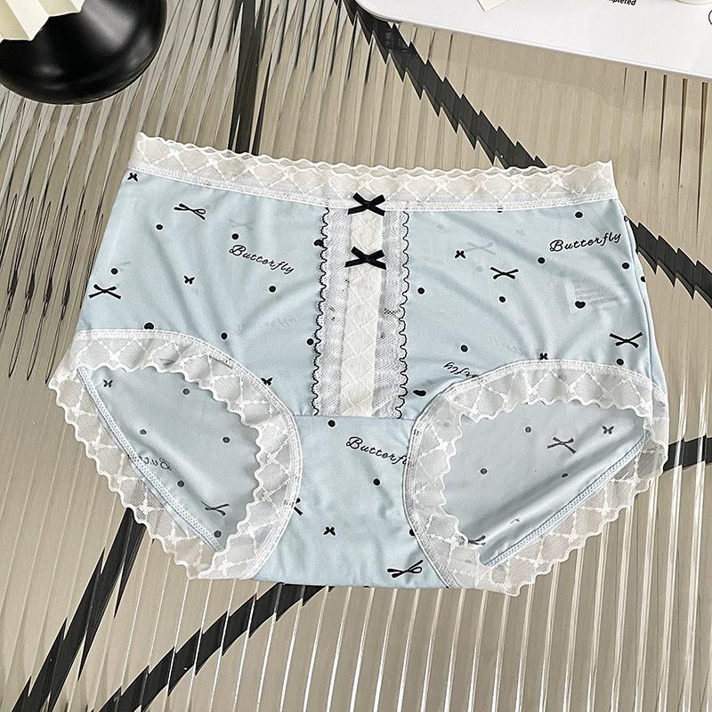 Damen Frühling und Herbst Spitze Floral Baumwolle Bequem Antibakteriell Unterteil Hüftfrei Mittelhoch Taillierte Unterwäsche