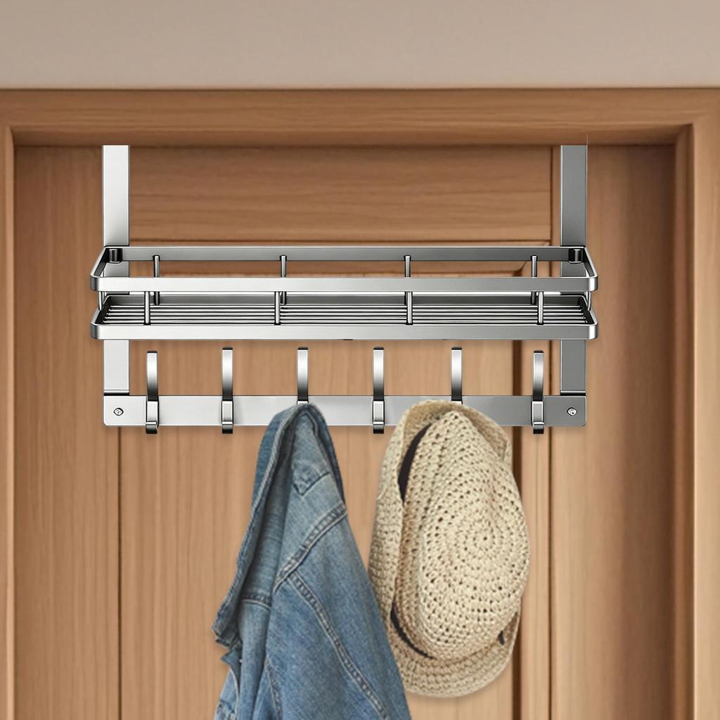 Over The Door Organizer Carbon Steel Bathroom Door Towel Rack No Drilling Hanging Rack With Basket And Hooks For Clothes Bag Key