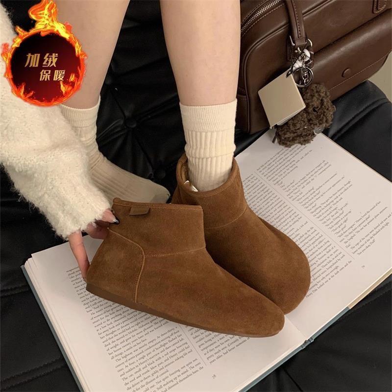 Retro red thick-soled fur integrated snow boots, piled and thickened small potato snow boots, winter warm Birkenstock short boots