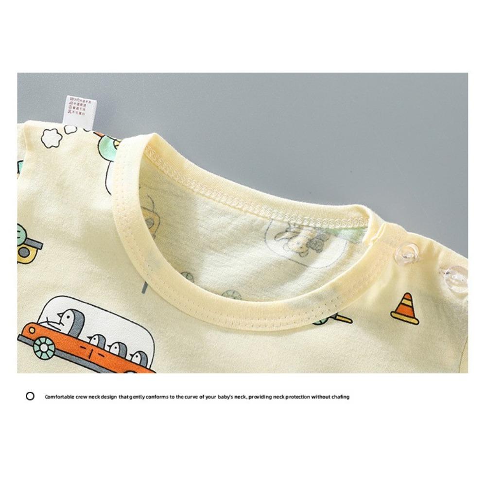 Kids Cotton Short Sleeve 2Pcs Set, Summer Shoulder Snap T-shirt & Shorts for Toddler Boys Girls