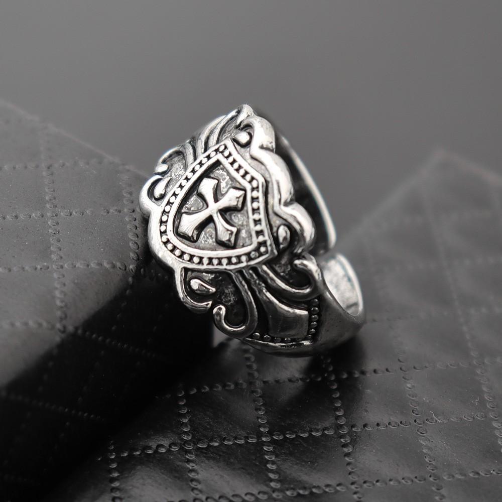 Trendy Retro Knight Shield Cross Ring Charming Men's Ring New Fashion Cross Amulet Jewelry Hip Hop Punk Accessories Party Gift