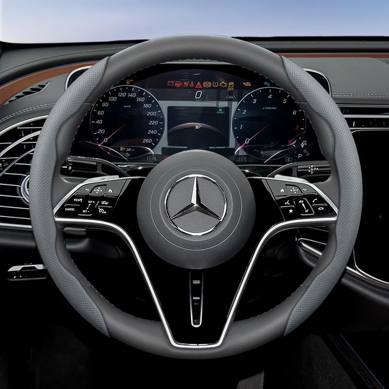 Suitable for Mercedes-Benz Breathable Holes Leather Steering Wheel Cover Segmented Quick Release Design Non-Slip and Durable E Class S C a Glc Suv
