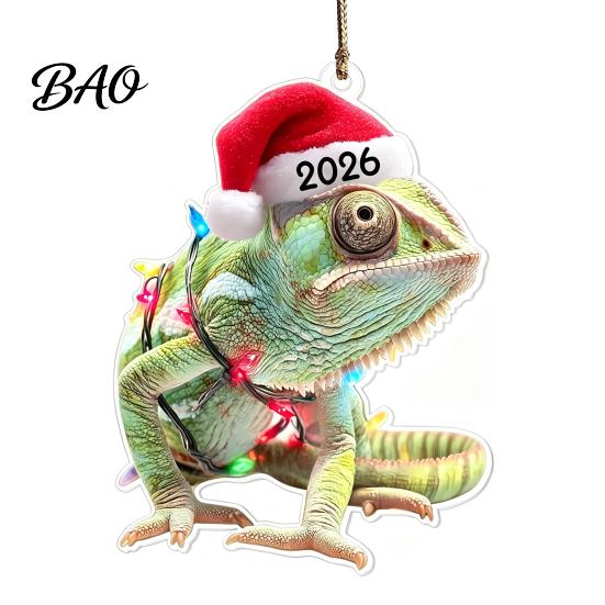 Decorative Animal Figurines for Home Christmas Hanging Ornaments with Lanyard, Cute Double Sided Pendant 2026 Holiday Tree Pendants Santa Hat, 2D Flat
