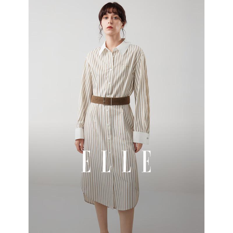 ELLE Women's Striped Waist-Cinching Shirt Dress