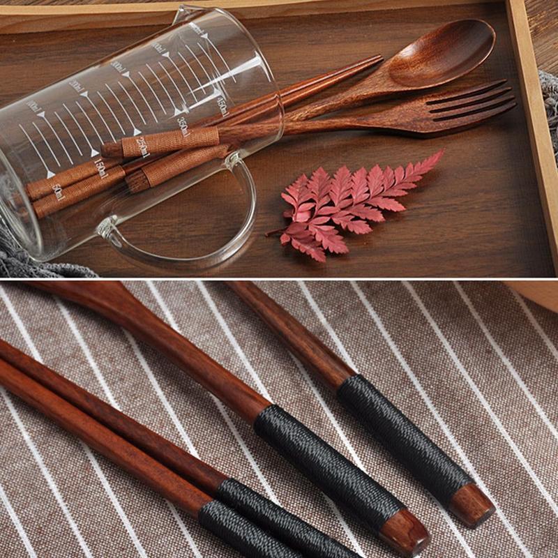 New Handmade Japanese Natural Wood Chopstick Spoon Fork Tableware Set Rice Soup Bamboo Utensil Home Kitchen Dinnerware Suit