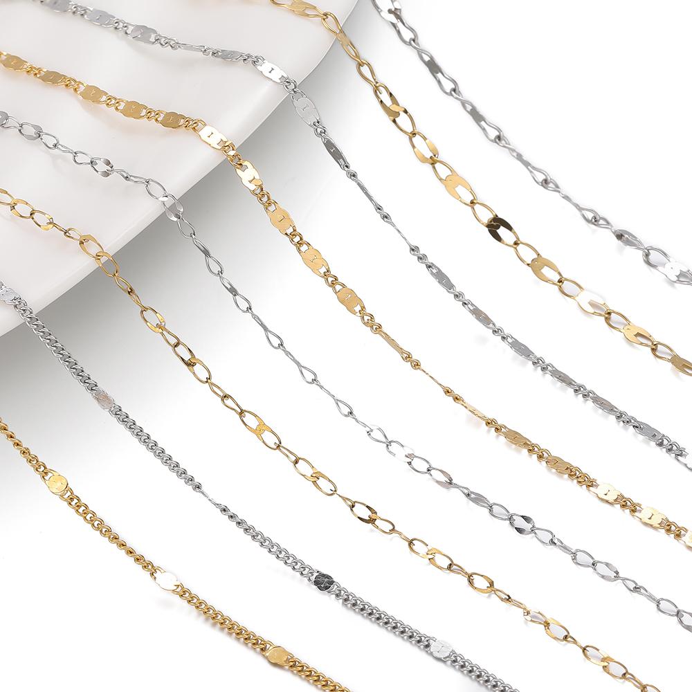 1m Stainless Steel Welding Chain Golden/Steel Flat Round Ring Chain for DIY Jewelry Bracelet Necklace Choker Making Accessories
