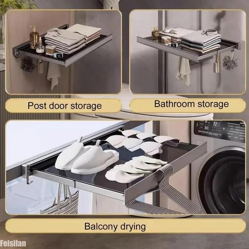 Retractable Laundry Drying Rack Thicken Clothes Storage Hanger Rack for Bathroom Closet Laundry Room Home Space Saving Supplies