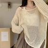 Round Neck Lazy Style Hollow Off-the-shoulder Sweater Women's Early Spring Loose Casual Blouse Outer Top