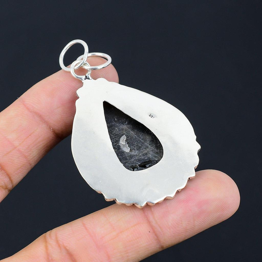 Daughters Day Sale 925 Sterling Silver Pear Fume Agate Gemstone Mother Pendant