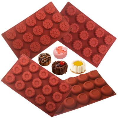 15-Cell Coil Pudding Cup Flower Shaped Concave Mold Stepped Heart-shaped Design Silicone Cake Mold Mousse Dessert Baking Tools