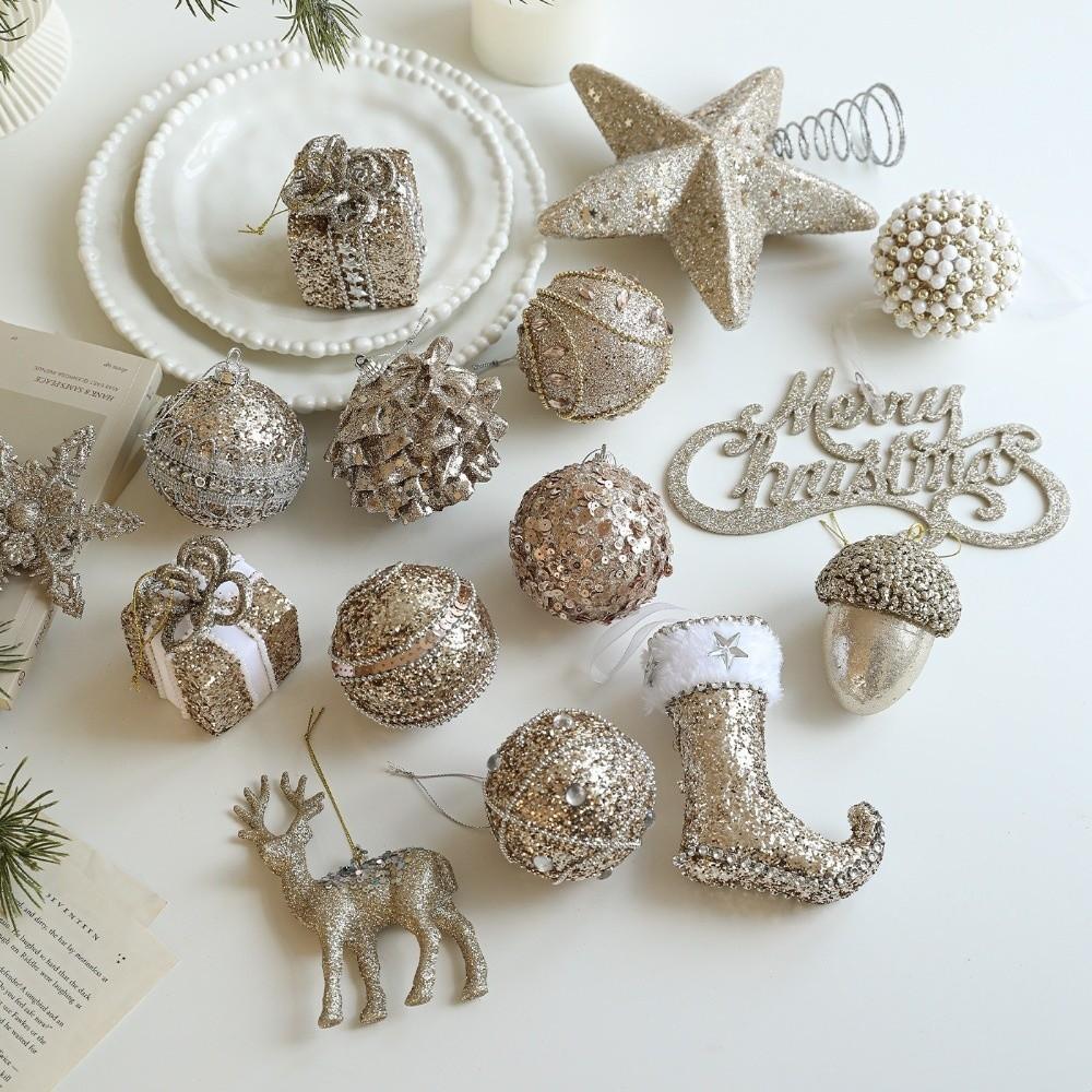 New Champagne Christmas Tree Ball Hanging Ornaments Glitter Foam Xmas Tree Decorations Christmas Ornaments Xmas Party