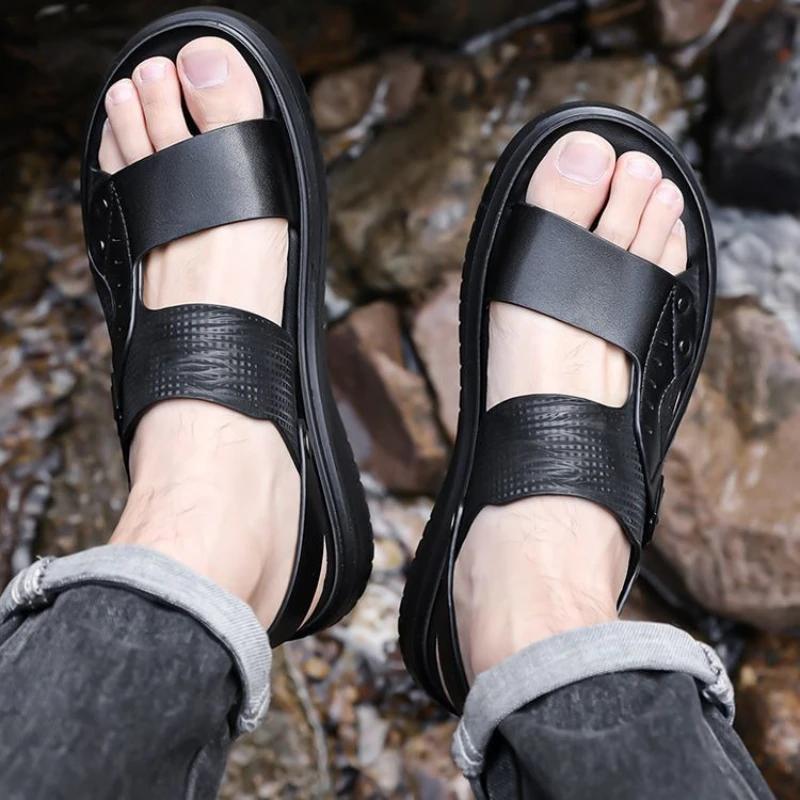 Genuine Leather Man Sandals Soft New Summer Low Price Sale Casual Stylish Barefoot Comfortable Luxury 2025 Shoes for Men