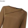 ZANZEA Women Casual Round Neck Elegant Long Sleeve A-Line Dress