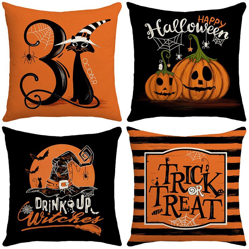 Halloween Pillow Home Pumpkin Cat Witch Hat Striped Sofa Decorative Pillow Case