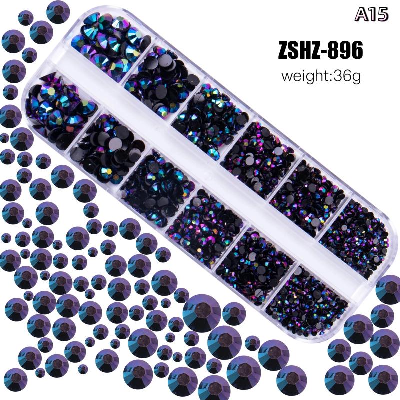 Коробка с 12 ячейками, микс страз для нейл-арта, бусины для ногтей, кристаллы AB, плоские драгоценные камни для ювелирных изделий, с органайзером для хранения для многоцветного нейл-арта A15