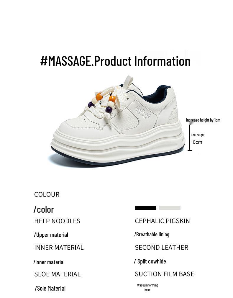 Women's 7cm Thick Sole White Lace-Up Sneakers - Height-Boosting Platform Athletic Shoes